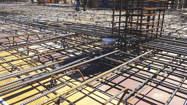 Building Grid Foundation Steel Bars Construction Site — Stock Photo, Image