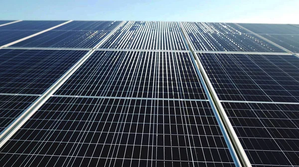 Solenergi Panel Solljus Reflektion Solceller Modul Solenergi Anläggning Gård Närbild — Stockfoto
