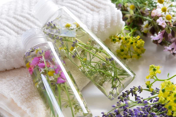 Natural cosmetics lotion with herbs — Stock Photo, Image