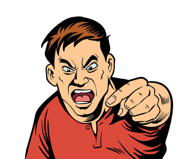 The man was angry, pointing his finger. hand drawn style vector design illustrations.