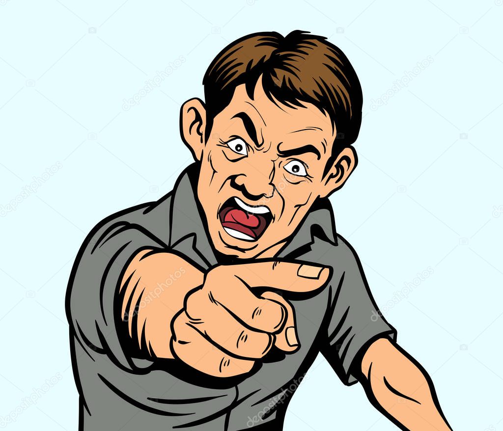 The man was angry, pointing his finger. hand drawn style vector design illustrations.