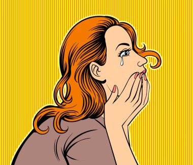 Ağlayan kadın. Pop art retro el çizimi biçim vektör tasarımı çizimleri.