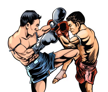 Muay Thai 'nin muhteşem dövüş sanatları. Pop sanat vektörü illüstrasyonu