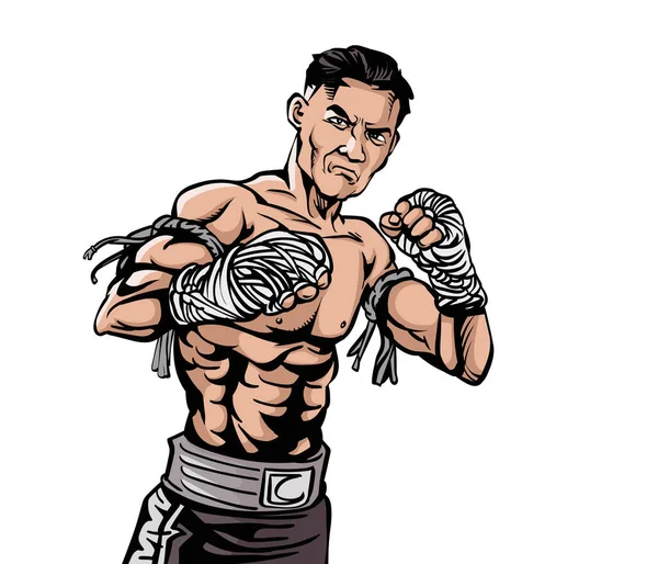 世界拳击艺术这是一种古老的拳击文化形式 没有戴手套 双手用绳子包裹着 叫它Muay Thai Siam Kard Chuek 流行艺术矢量说明 — 图库矢量图片