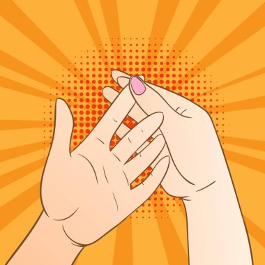 İşaret parmağında ağrı, parmak masajı. Popüler sanat tarzı renkli vektör yanılsaması..