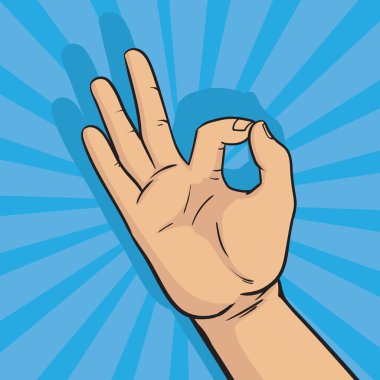 El gösterimi iletişim jestleri Tamam pop sanat stili renkli vektör illüzyonu.