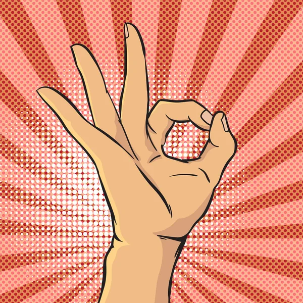 El gösterimi iletişim jestleri Tamam pop sanat stili renkli vektör illüzyonu.
