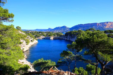 Fransa 'nın güneyindeki Port-Pin Calanque üzerindeki muhteşem manzara