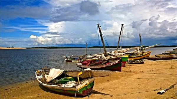 Barcos Pescadores Madeira Coloridos Camocim Ceará — Fotografia de Stock