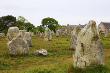 Fransa 'nın Brittany bölgesinde Carnac taşlarının tarih öncesi görüntüsü