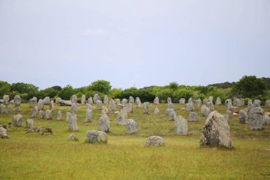 Fransa 'nın Brittany bölgesinde Carnac taşlarının tarih öncesi görüntüsü