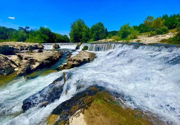 Belle Rivière Avec Piscines Naturelles Canyons Roque Sur Ceze Dans — Photo