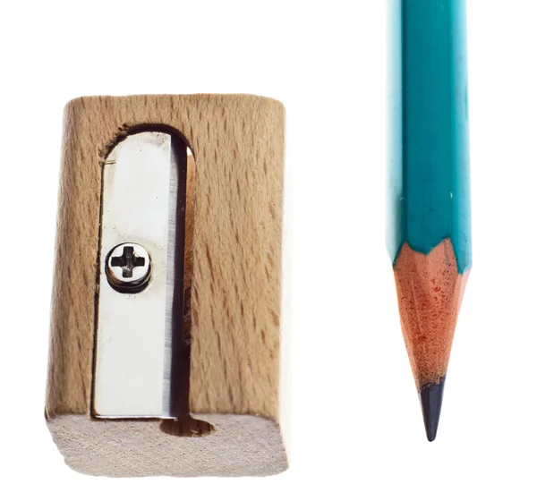 木削笔刀和一支铅笔 — 图库照片