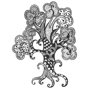 El ağaç resimde çekilmiş. Doodle stili