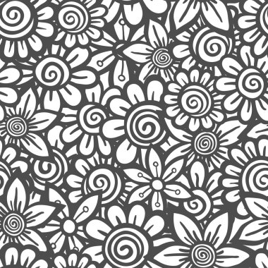 El çizimi pürüzsüz çiçek deseni. Doodle tarzı