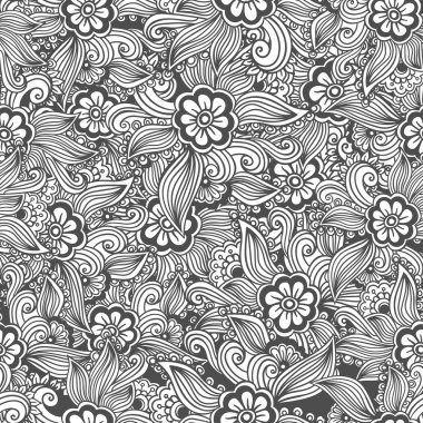 El çizimi pürüzsüz çiçek deseni. Doodle tarzı