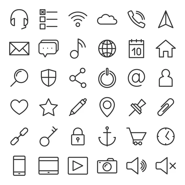Conjunto de iconos web de líneas delgadas para aplicaciones móviles y sitios web — Archivo Imágenes Vectoriales