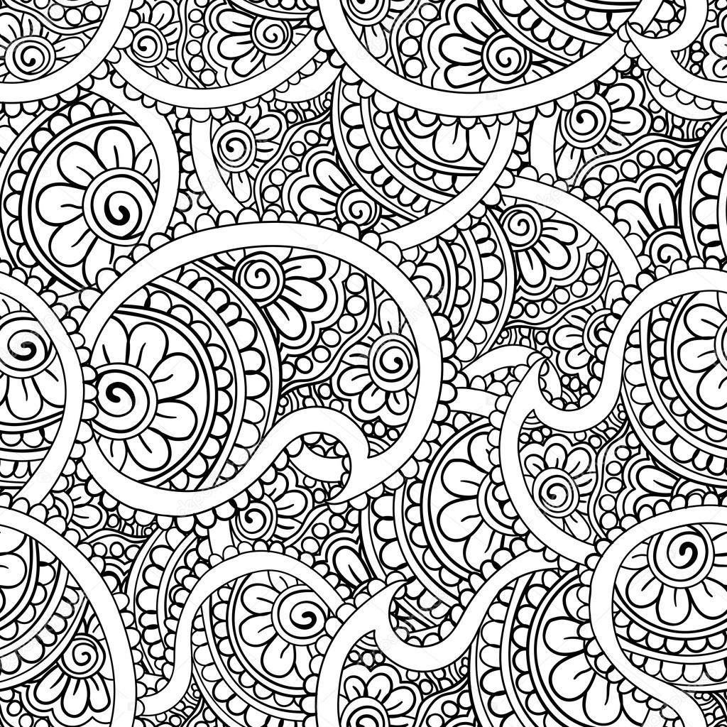 Hand drawn seamless Paisley pattern. Doodle style