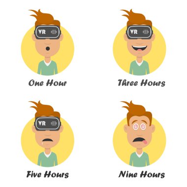 Cartoon man in virtual reality headset. Gaming cyber technologies concept. VR technology glasses flat icon. clipart
