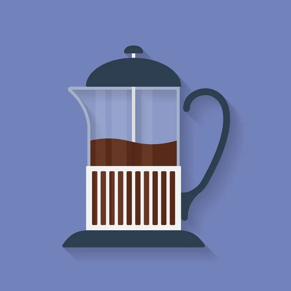 Theepot, Frans druk op met thee of koffie platte pictogram — Stockvector
