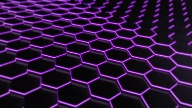 Soyut fütüristik altıgen parlayan neon yüzey, yapı. Kusursuz döngü