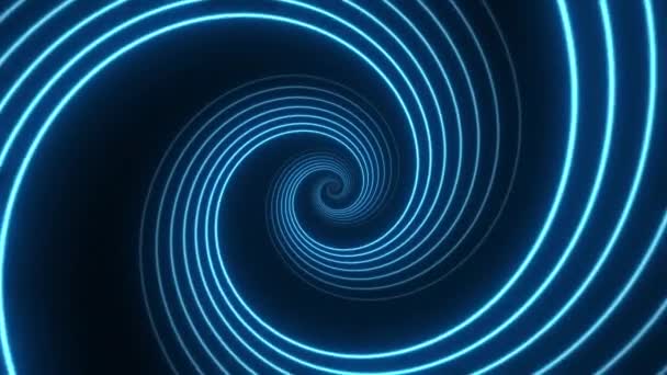 Viaje a través del túnel espiral de neón abstracto. Fondo de movimiento brillante agujero de gusano — Vídeo de stock