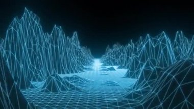 Retro kablo düşük polyester peyzaj arka planı. Siber uzay ızgarası çevrilebilir görüntüler