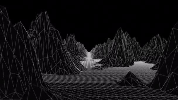 レトロなワイヤーフレームローポリ未来的な風景の背景 サイバースペースグリッドループ可能な映像 — ストック動画