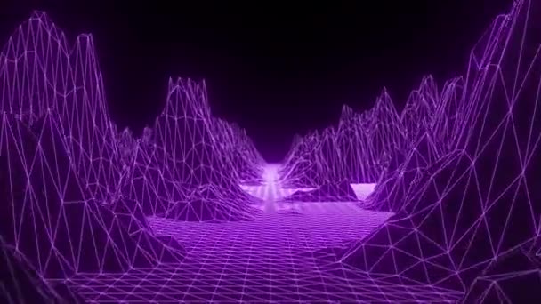 Fondo Retro Wireframe Lowpoly Paisaje Futurista Imágenes Visualizables Cuadrícula Ciberespacial — Vídeos de Stock