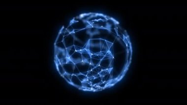 Animasyon çizgileri ve noktalardan soyut teknoloji küre arkaplanı. Kusursuz uzay geometrik arkaplan döngüsü