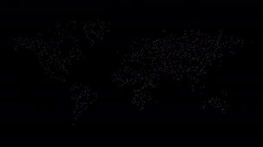 Dünya haritası parçacıklardan, noktalardan. Dijital Dünya gezegeni. Soyut canlandırma arkaplanı.