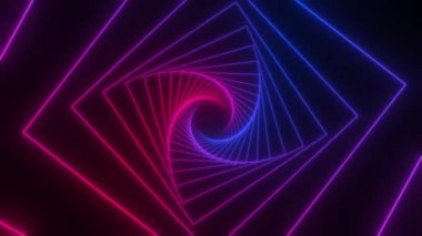 Soyut neon tünelinden geç. Parlak üçgenlerin hareket arkaplanı. Kusursuz döngü