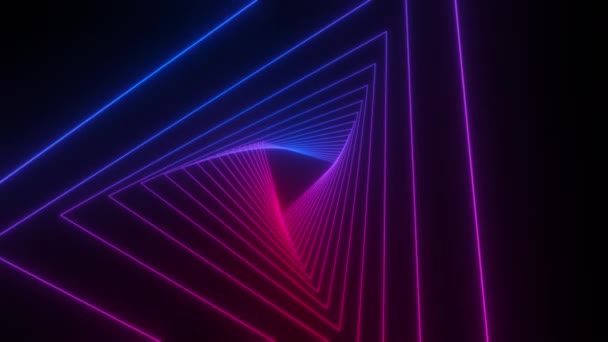 Viaje Pelo Túnel Néon Abstrato Brilhante Triângulos Coloridos Fundo Movimento — Vídeo de Stock
