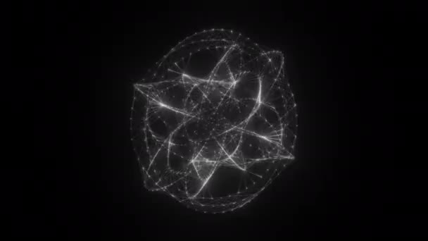 流经轨道的多边形球体Hud Fui元件 丛连接线条和圆点的风格 无缝圈 — 图库视频影像