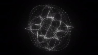 Yörüngesel çokgen küre akış şekli HUD, FUI elementi. Pleksus stili çizgileri ve noktaları birleştirir. Kusursuz döngü