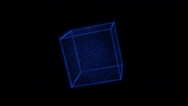 Cubo Giratorio Brillante Elemento Hud Contenedor Con Partículas Movimiento Estilo — Vídeo de stock