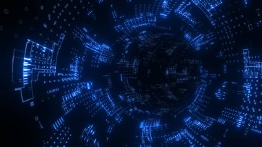 Soyut teknoloji dijital tünel, boru. Çember şeklinde. Parlak arkaplan