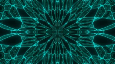 Soyut kozmik kaos arka planı. Sıvı hipnotik ışınlardan simetrik kaleydoskop arkaplanı.