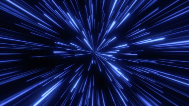 Uzayda, yıldız alanında. Soyut parçacıklar, neon ışınları arkaplanı.