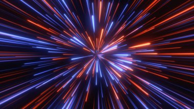 Uzayda, yıldız alanında. Soyut parçacıklar, neon ışınları arkaplanı.