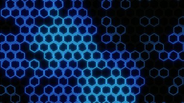 Soyut fütüristik altıgen parlayan neon yüzey, yapı. HUD.