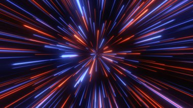 Uzayda, yıldız alanında. Soyut parçacıklar, neon ışınları arkaplanı.