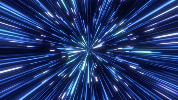 Przez Kosmos Gwiezdne Pole Cząsteczki Abstrakcyjne Tło Promieniowania Neonowego — Zdjęcie stockowe