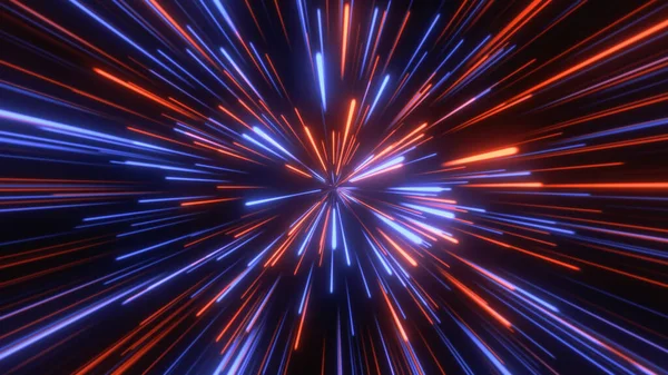 Przez Kosmos Gwiezdne Pole Cząsteczki Abstrakcyjne Tło Promieniowania Neonowego — Zdjęcie stockowe
