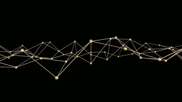 Abstract Technologie Plexus Achtergrond Van Lijnen Stippen Gouden Molecuul Structuur — Stockfoto