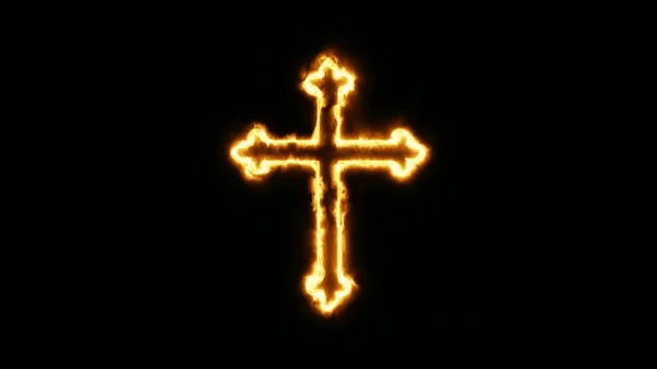 Christliches Kreuz Brennt Lichterloh — Stockfoto
