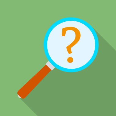 Büyüteç simgesi. Fikir arama. Uzun bir gölge ile modern düz stil