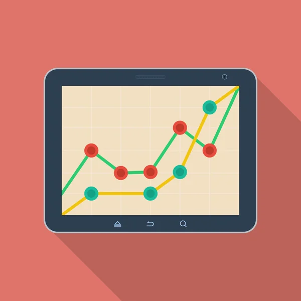 Планшетний ПК з піктограмою діаграми. Сучасний плоский стиль з довгою тінь — стоковий вектор