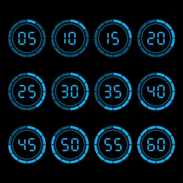 Compte à rebours numérique avec intervalle de cinq minutes . — Image vectorielle