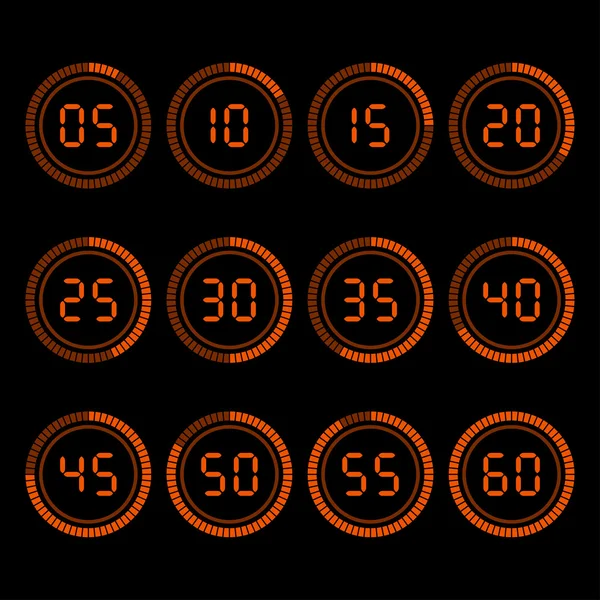 Digitale timer-functie met vijf minuten interval. — Stockvector